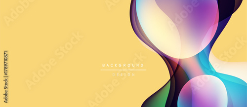 Abstract fluid shapes, vibrant colors, soft gradients. Background design features dynamic composition, warm yellow tone.