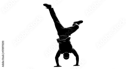 Dynamic silhouette of a person doing a handstand, conveying strength, agility, and balance for fitness, sports, or lifestyle concepts