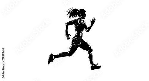 Dynamic silhouette of a woman running with determination, perfect for fitness, health, and sports marketing campaigns that inspire peak performance