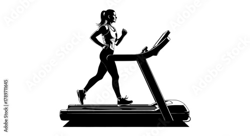 Determined woman powerfully running on a modern treadmill, embracing a healthy active lifestyle and achieving fitness goals with energetic motion