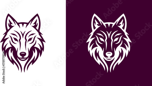 Stylized Wolf Head Illustration Logo Design Representing Strength, Wildness, and Leadership, Ideal for Branding and Emblems with a Modern and Fierce Aesthetic