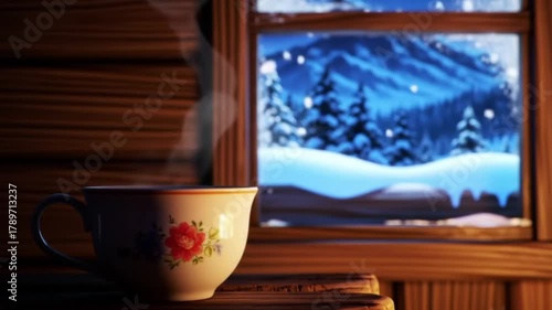 Wallpaper Mural : Warm Cup of Coffee beside Wooden Window with Snow View Torontodigital.ca