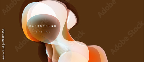 Abstract fluid shapes, warm colors, dynamic composition. Background design features translucent layers, creating depth, visual interest.