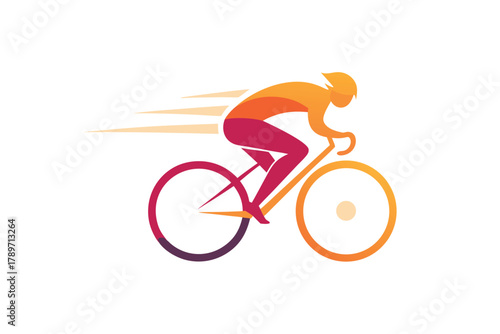Stylized cyclist in motion with speed lines