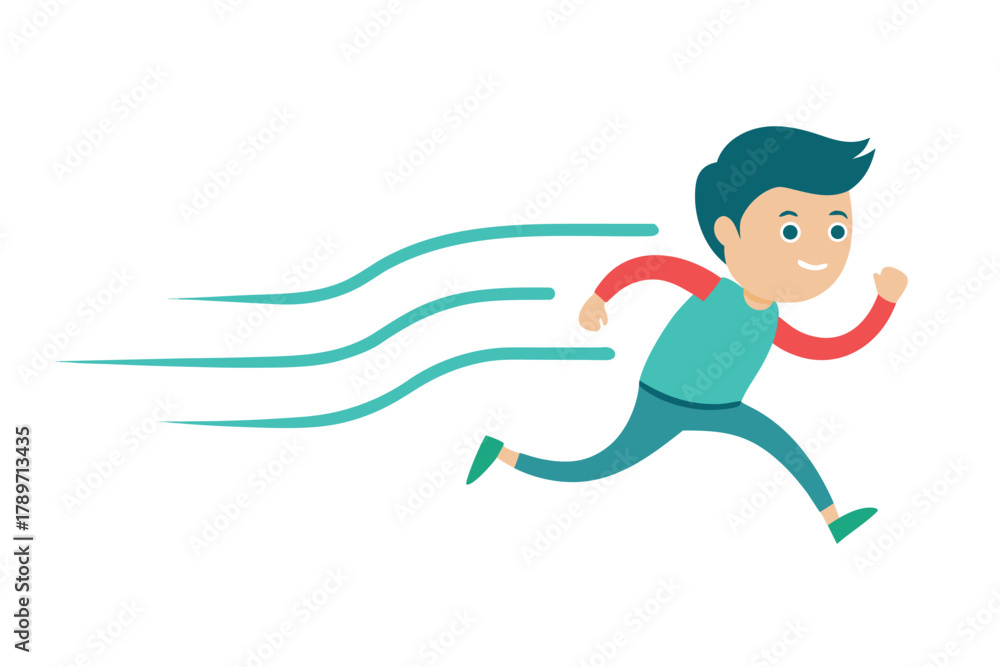 Fototapeta premium Cartoon boy running fast with motion lines