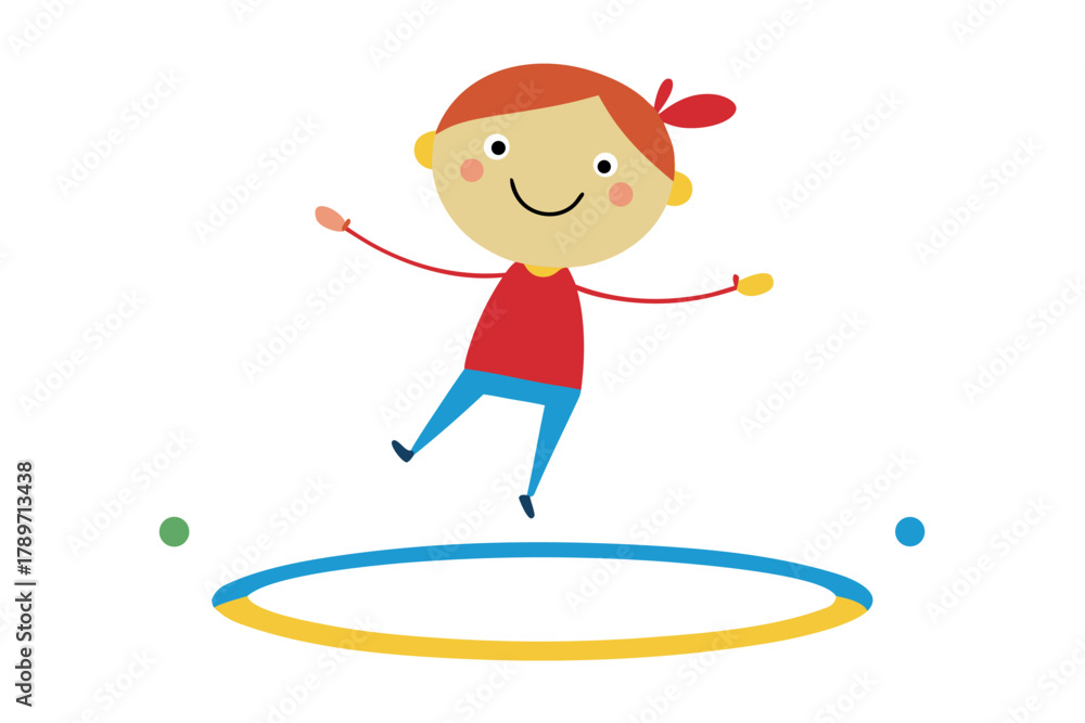 Fototapeta premium Happy cartoon child jumping on a trampoline