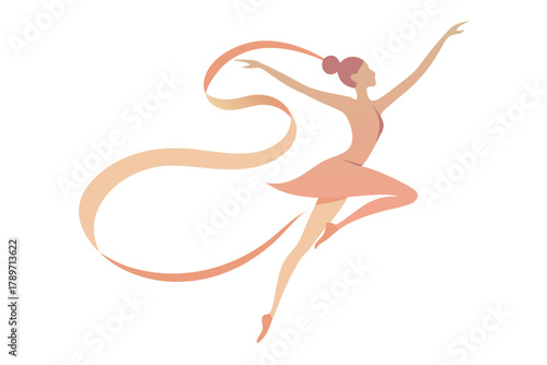 Elegant ballerina dancing with flowing ribbon