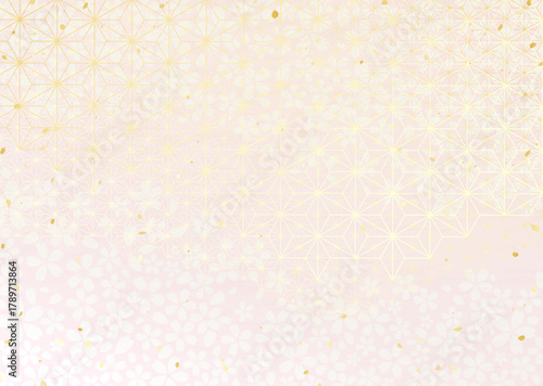 麻の葉模様と桜の花柄を組み合わせた和風背景イラスト