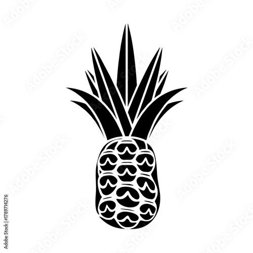Tropical pineapple fruit vector illustration isolated on white background with fresh green leaves and sweet juicy yellow flesh