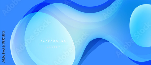 Abstract blue waves create dynamic background. Smooth shapes overlap, forming flowing design. Light gradients enhance visual depth.