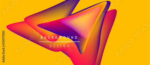 Abstract geometric shapes overlap, vibrant colors blend. Yellow backdrop emphasizes dynamic design elements, modern aesthetic.