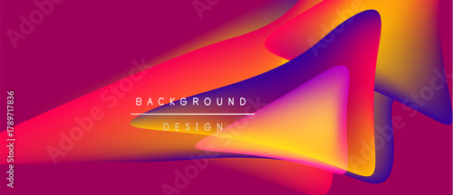 Vibrant abstract background features flowing shapes, gradients. Pink, purple, orange hues dominate design, creating dynamic visual effect.