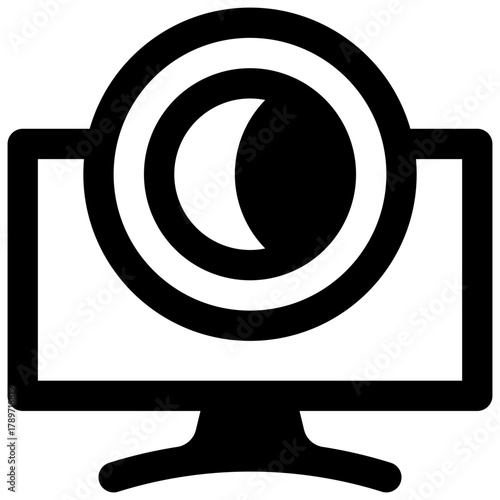 Movie night. Outlined stroke vector icon with black-filled details.