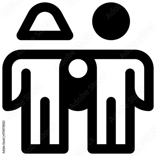 Mother and father family. Outlined stroke vector icon with black-filled details.