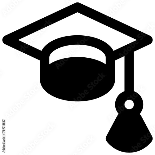 Graduation. Outlined stroke vector icon with black-filled details.