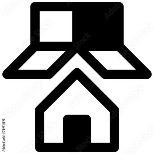 Moving house. Outlined stroke vector icon with black-filled details.