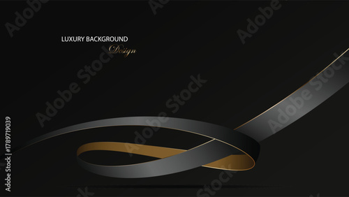 Black luxury background vector design. Dark background with curved ribbon. Suit for banner, backdrop, award, certificate, presentation, billboard, business card, and others