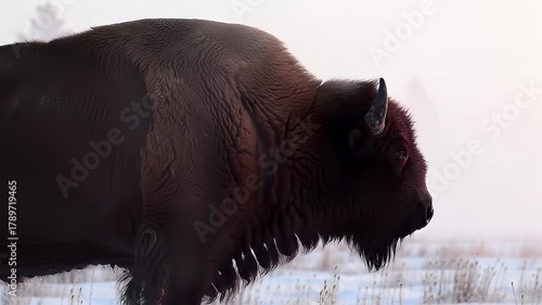 Wallpaper Mural Majestic Bison Silhouette in Winter Landscape - A Glimpse of Wildlife. Torontodigital.ca