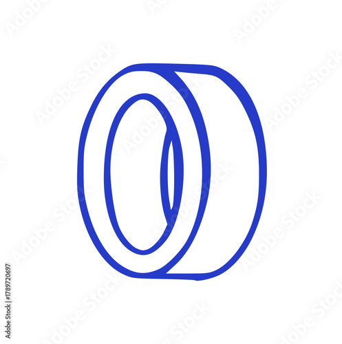 Hand Drawn Adhesive Tape Roll Icon, Blue Outline Doodle Sketch Vector Illustration for Office Stationery, Document Repair, Packaging, School Supply, Art and Craft, Decoration Element Graphic Design