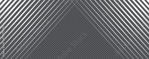 Diagonal and horizontal line composition with stripe gradient transition lattice. Vector gradation background on transparent bg blends metallic and geometric rhythm with smooth fade.