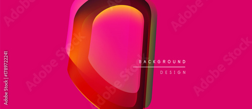 Abstract design features vibrant pink backdrop. Geometric shape displays gradient colors, creating modern visual impact. Text reads background design.