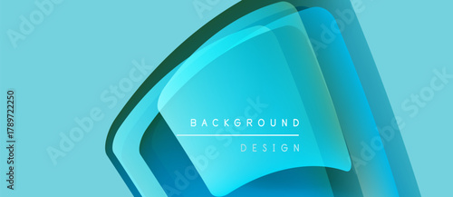 Abstract blue layers create dynamic background. Smooth gradients, modern design elements, simple text overlay present visual appeal.