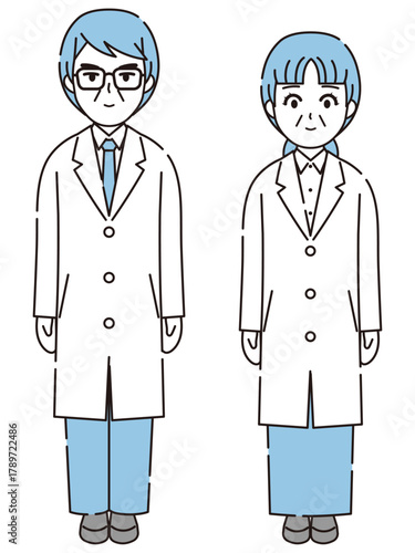 白衣を着た男性と女性のイラスト1
