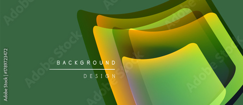 Abstract design features layered, colorful shapes. Gradient hues blend, creating dynamic visual effect. Text reads background design.