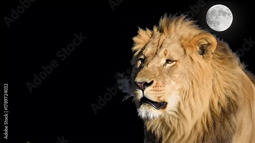 Wallpaper Mural Majestic Male Lion Roaring Fiercely Under The Full Moon. Torontodigital.ca