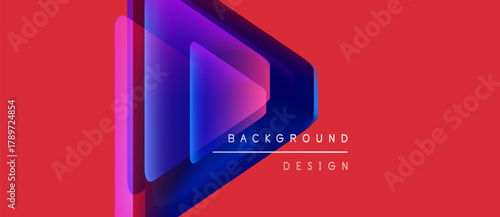Abstract geometric shapes overlap, creating vibrant visual effect. Red background complements blue, purple hues. Text reads background design.