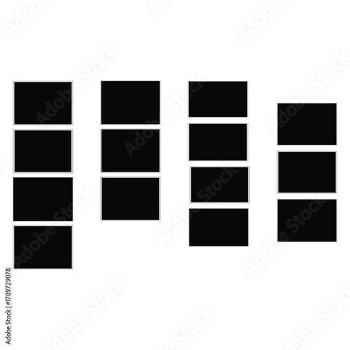 Photo Booth Picture Frame Set – Realistic Blank Photography Template, Retro Instant Snapshot Strips, Empty Vector Mockup Design 