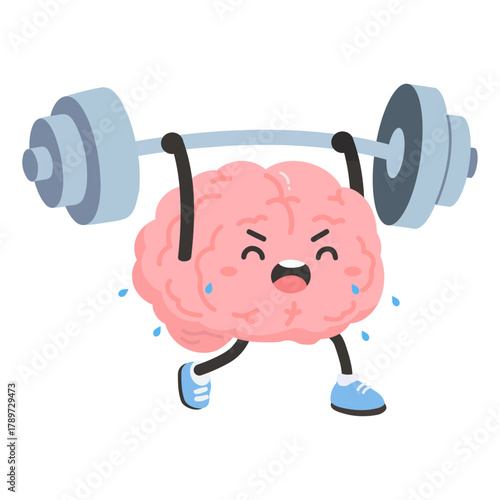 Cartoon Brain Lifting Weights Graphic