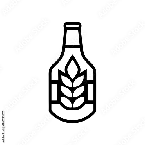 Illustration of a beer bottle with wheat icon inside it on transparent background