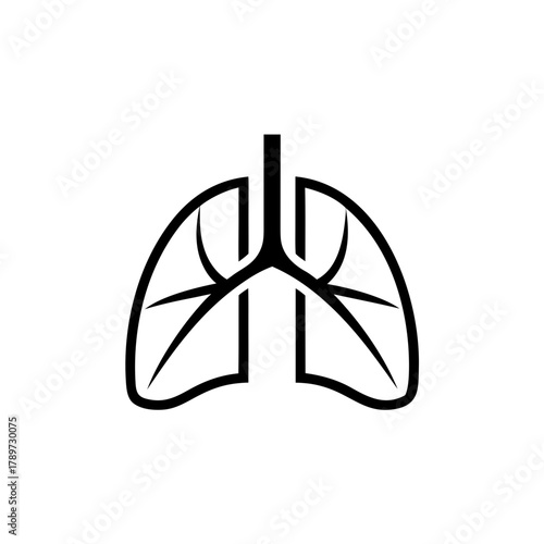 Illustration of lungs with trachea in black and white on transparent background