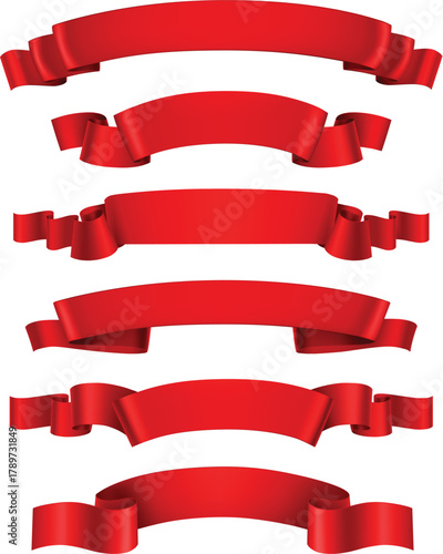 Red ribbon set vector illustration collection for label, award, blank banner, or Christmas design decoration