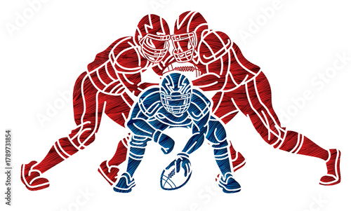 American Football Mix Action Cartoon Sport Graphic Vector
