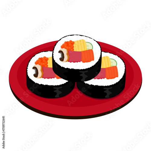 漆器のお皿に乗った巻き寿司