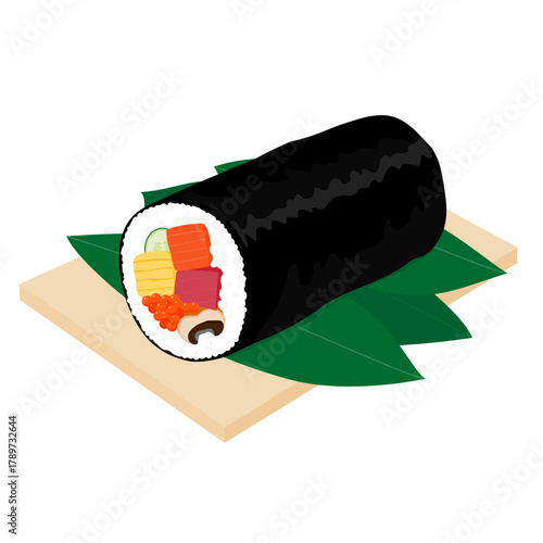 サーモンとだし巻き卵といくらとマグロときゅうりの恵方巻