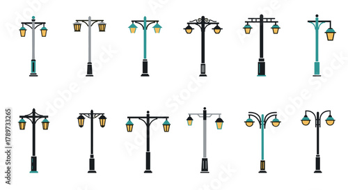A collection of modern and classic street lamp designs, perfect for illuminating urban and architectural projects with style