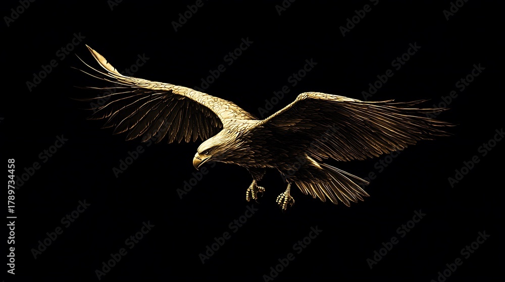 Obraz premium Majestic eagle soaring with wings spread against a dark background