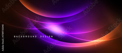 Abstract vibrant waves, purple, orange hues. Dynamic light effects create modern background design. Smooth curves suggest movement, energy.