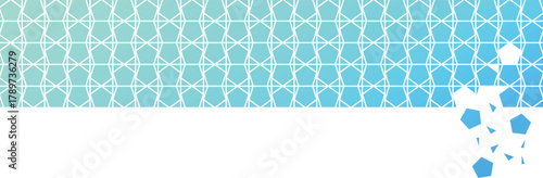 五角形と三角形のパーツがバラバラ欠ける青と水色のグラデーションがかかったバナー