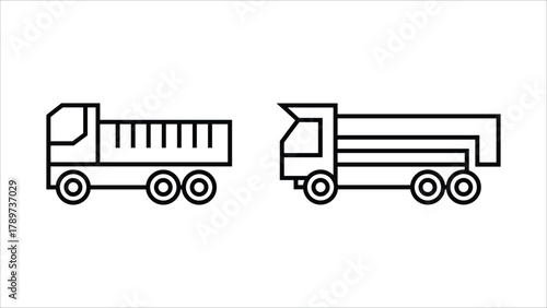 Cargo Trailer Transport, Heavy Truck, and Semi-Truck Cargo line art.