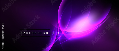Abstract purple design features flowing lines, bright glow. Background text reads background design. Modern, dynamic visual element.