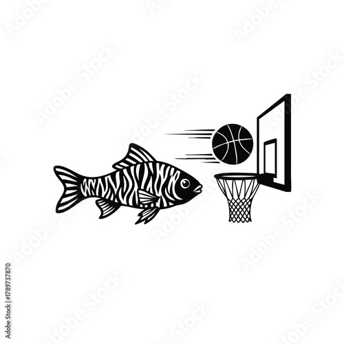 Funny fish is playing basketball shooting in goal for champion ship vector art