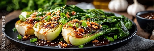 Pan seared bok choy with garlic ginger sauce