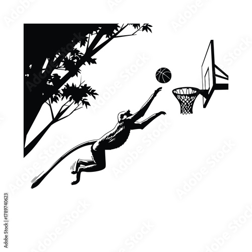 Monkey Playing Basketball vector dunk silhouette idea of street sport game animal 100 character