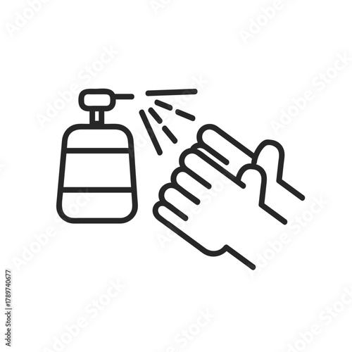 シンプルな消毒液で手を除菌するアイコン