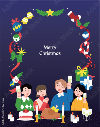 파랑 크리스마스 파티를 즐기는 사람들
