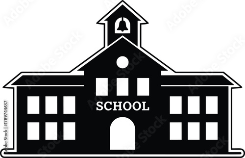 PrintSchool building silhouette, education institution icon, academic architecture design, learning center illustration, classroom structure vector, educational facility graphic, study place symbol